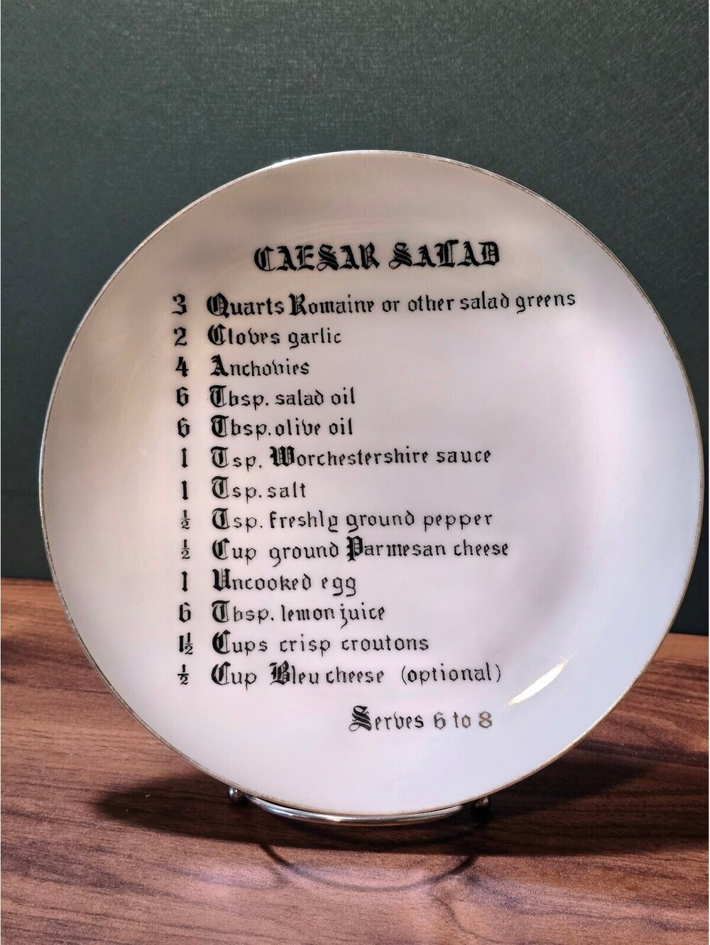 Vintage Caesar Salad Recipe Plate, 9.5" Ceramic Kitchen Decor Dish